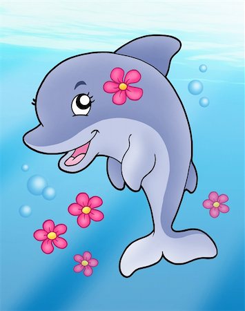 simsearch:400-04052109,k - Cute dolphin girl in sea - color illustration. Stock Photo - Budget Royalty-Free & Subscription, Code: 400-04605622