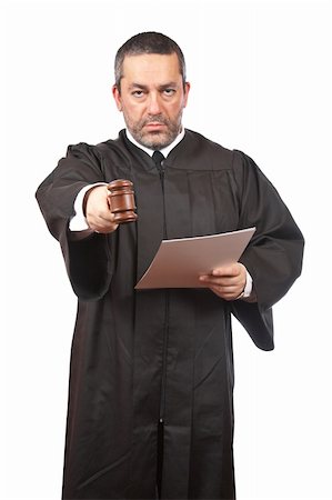 simsearch:700-00028739,k - Serious male judge holding the gavel isolated on white background over a white background Stock Photo - Budget Royalty-Free & Subscription, Code: 400-04605853