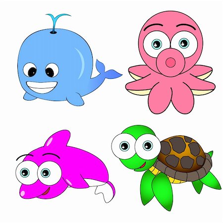 fish clip art to color - Illustration Of Cute Sea Animal Set Stock Photo - Budget Royalty-Free & Subscription, Code: 400-04607097