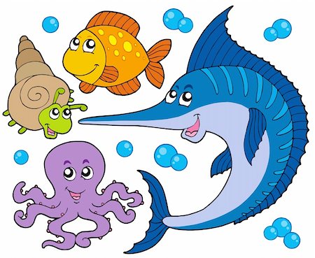 simsearch:400-04052109,k - Aquatic animals collection 3 - vector illustration. Stock Photo - Budget Royalty-Free & Subscription, Code: 400-04608126
