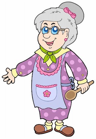 Granny with spoon - vector illustration. Foto de stock - Super Valor sin royalties y Suscripción, Código: 400-04608136