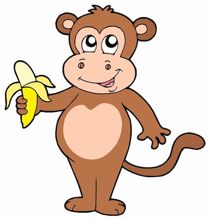 Cute monkey with banana - vector illustration. Stock Photo - Budget Royalty-Free & Subscription, Code: 400-04608133