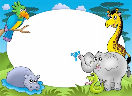 simsearch:400-04365864,k - Round frame with African animals - color illustration. Stock Photo - Budget Royalty-Free & Subscription, Code: 400-04608153