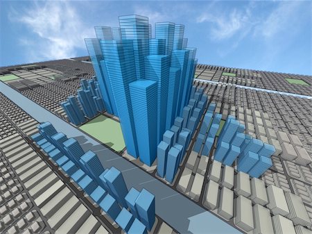 simsearch:400-05730286,k - Urban model of the city organized on rectangular matrix, with scyscrapers, commerce, big and small residencial Stock Photo - Budget Royalty-Free & Subscription, Code: 400-04608601