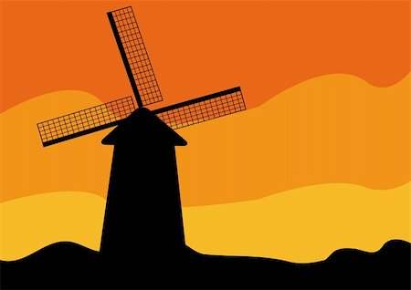simsearch:400-05319608,k - Windmill silhouette at sunset Stock Photo - Budget Royalty-Free & Subscription, Code: 400-04600515