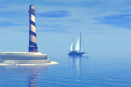 simsearch:400-07405238,k - A sailboat passes the lighthouse. Foto de stock - Super Valor sin royalties y Suscripción, Código: 400-04600591