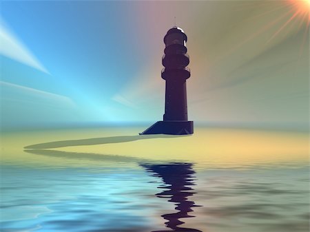 simsearch:400-07405238,k - A lighthouse stands on a sandy beach. Foto de stock - Super Valor sin royalties y Suscripción, Código: 400-04600638