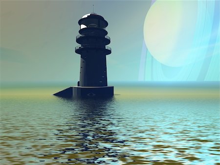 simsearch:400-07405238,k - A lighthouse beacon on an alien planet. Foto de stock - Super Valor sin royalties y Suscripción, Código: 400-04600954
