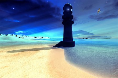 simsearch:400-07405238,k - A lighthouse stands guard at night. Foto de stock - Super Valor sin royalties y Suscripción, Código: 400-04600966