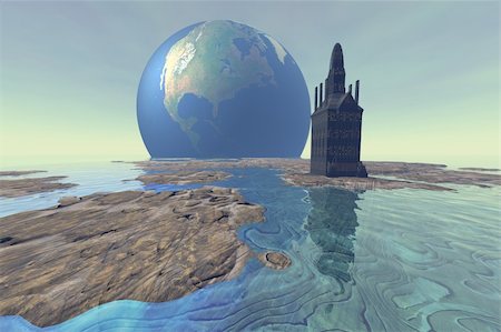 simsearch:400-04296357,k - Terraforming the moon with water and buildings. Stock Photo - Budget Royalty-Free & Subscription, Code: 400-04600991