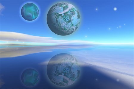 simsearch:400-04296357,k - Nearby planets hover over the ocean on this world. Stock Photo - Budget Royalty-Free & Subscription, Code: 400-04601121