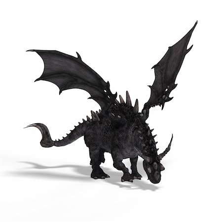 running away scared - 3D Rendering of a huge Fantasy Dragon with Clipping Path Stock Photo - Budget Royalty-Free & Subscription, Code: 400-04601650