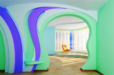 elegant room with arched windows - Home interior. Modern 3d design Stock Photo - Budget Royalty-Free & Subscription, Code: 400-04602628