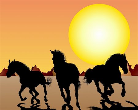 Horse silhouette on sunset background. Vector illustration. Stock Photo - Budget Royalty-Free & Subscription, Code: 400-04615107