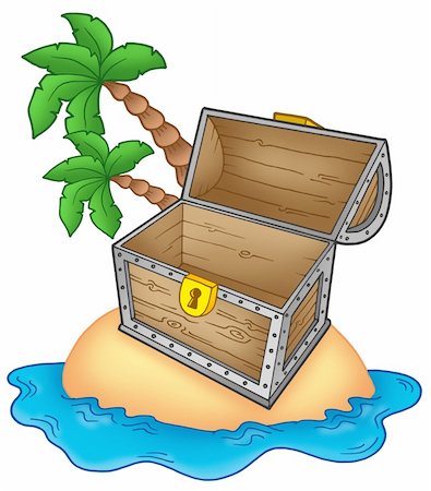 pic palm tree beach big island - Pirate island with open chest - color illustration. Stock Photo - Budget Royalty-Free & Subscription, Code: 400-04616168