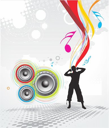 a man enjoy music in rainbow wave line background Stock Photo - Budget Royalty-Free & Subscription, Code: 400-04616443