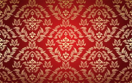 red and gold fabric for curtains - Vector decorative golden seamless floral ornament on a red background Stock Photo - Budget Royalty-Free & Subscription, Code: 400-04618710