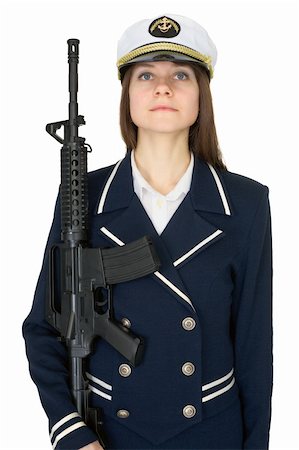 sentinel - Girl in a sea uniform with a rifle on a white background Stock Photo - Budget Royalty-Free & Subscription, Code: 400-04619895