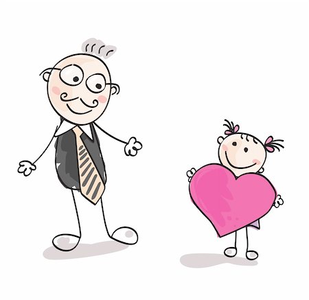 pencil painting pictures images kids - Small girl give big heart to her father. Vector Illustration. Stock Photo - Budget Royalty-Free & Subscription, Code: 400-04610267