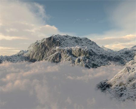 simsearch:400-05731177,k - 3d render of a mountain peaking through cloud layer Stock Photo - Budget Royalty-Free & Subscription, Code: 400-04610782