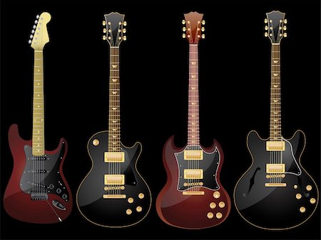 fret - Vector isolated image of electric guitars on black background. Stock Photo - Budget Royalty-Free & Subscription, Code: 400-04611551