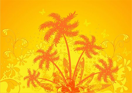 pic palm tree beach big island - Vector illustration of summer composition, orange palm trees silhouette Stock Photo - Budget Royalty-Free & Subscription, Code: 400-04612953