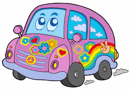 Hippie car on white background - vector illustration. Stock Photo - Budget Royalty-Free & Subscription, Code: 400-04613286
