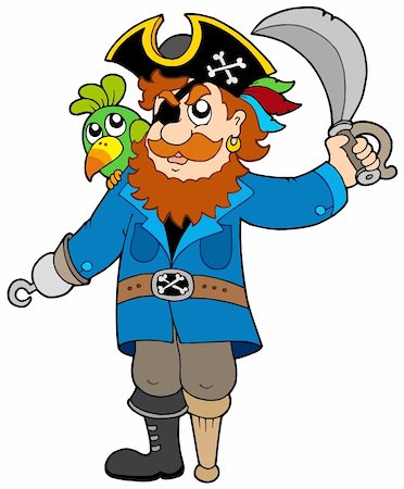 Pirate with parrot and sabre - vector illustration. Stock Photo - Budget Royalty-Free & Subscription, Code: 400-04624534