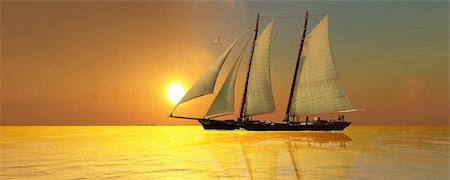 simsearch:400-04208691,k - A beautiful sailing vessel passes the glorious sun. Stock Photo - Budget Royalty-Free & Subscription, Code: 400-04624747