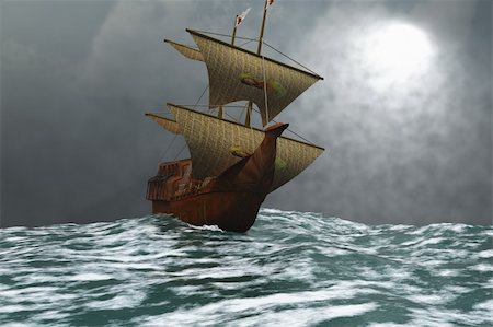 simsearch:400-04208691,k - A sailing vessel navigates the ocean waves in stormy weather. Stock Photo - Budget Royalty-Free & Subscription, Code: 400-04624758