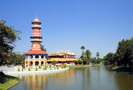 The Royal Residence (Phra Thinang) and Sages Lookout Tower (Ho Withun Thasana) of the Thai royal Summer Palace of Bang Pa-in near Ayutthaya and Bangkok. Stock Photo - Budget Royalty-Free & Subscription, Code: 400-04625077