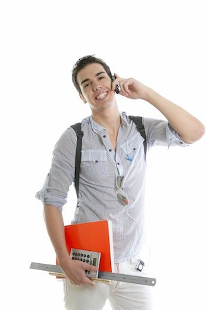 simsearch:400-04505681,k - Handsome student talking mobile cell phone isolated on white Stock Photo - Budget Royalty-Free & Subscription, Code: 400-04627014