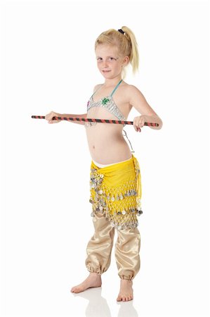 Young Caucasian belly dancing girl in beautiful decorated clothes on white background and reflective floor. Not isolated Stock Photo - Budget Royalty-Free & Subscription, Code: 400-04627296