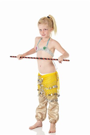 Young Caucasian belly dancing girl in beautiful decorated clothes on white background and reflective floor. Not isolated Stock Photo - Budget Royalty-Free & Subscription, Code: 400-04627298