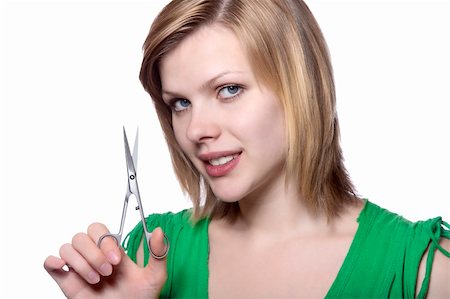 simsearch:400-04021280,k - beautiful blonde girl with scissors, isolated on white Stock Photo - Budget Royalty-Free & Subscription, Code: 400-04628436