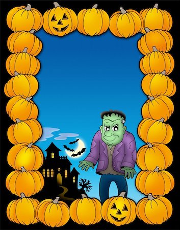 simsearch:400-04236823,k - Halloween frame with Frankenstein - color illustration. Stock Photo - Budget Royalty-Free & Subscription, Code: 400-04628698