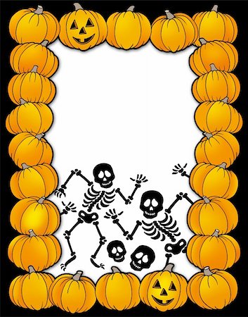 skull face drawing images - Halloween frame with skeletons - color illustration. Stock Photo - Budget Royalty-Free & Subscription, Code: 400-04628703