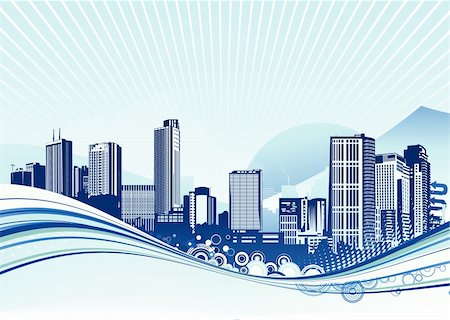 Vector illustration of Big City.  Blue urban background with abstract composition of dots and curved lines. Stock Photo - Budget Royalty-Free & Subscription, Code: 400-04622395