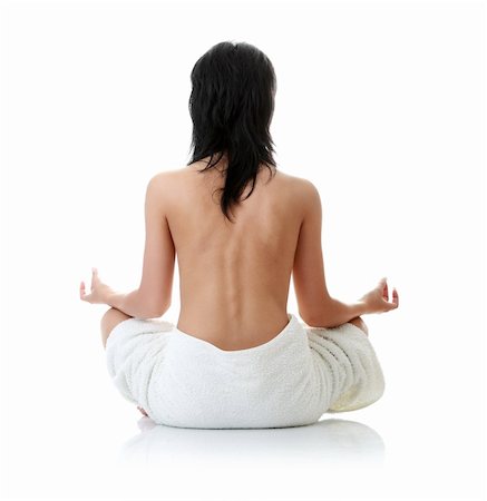 Back of a nude beautiful woman meditating - yoga concepy - isolated on white background Stock Photo - Budget Royalty-Free & Subscription, Code: 400-04623478