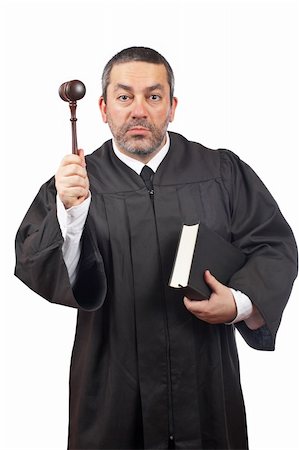 simsearch:700-00028739,k - Serious male judge holding the gavel and book, isolated on white background over a white background Stock Photo - Budget Royalty-Free & Subscription, Code: 400-04623953