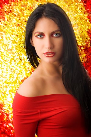 simsearch:400-05895838,k - Portrait of a beautiful woman with artistic make-up on her face and a red top Foto de stock - Super Valor sin royalties y Suscripción, Código: 400-04634771