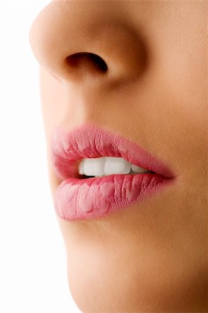 close up of woman wet lips with pink lipstick Photographie de stock - Aubaine LD & Abonnement, Code: 400-04635269