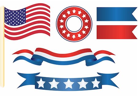 us flags and independence decoration including badge, strips, stars and flag Stock Photo - Budget Royalty-Free & Subscription, Code: 400-04636048