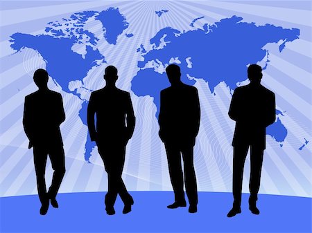 teamwork on blue background with world map Stock Photo - Budget Royalty-Free & Subscription, Code: 400-04636126