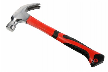 simsearch:400-06560568,k - Single metal hammer with red-black handle. New condition. Close-up. Isolated on white background. Photographie de stock - Aubaine LD & Abonnement, Code: 400-04637319
