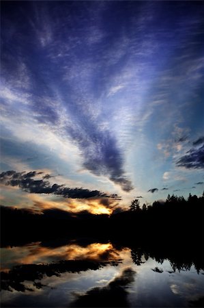 simsearch:400-06408905,k - A dramatic sunset over a lake in a forest - Norway Stock Photo - Budget Royalty-Free & Subscription, Code: 400-04638255