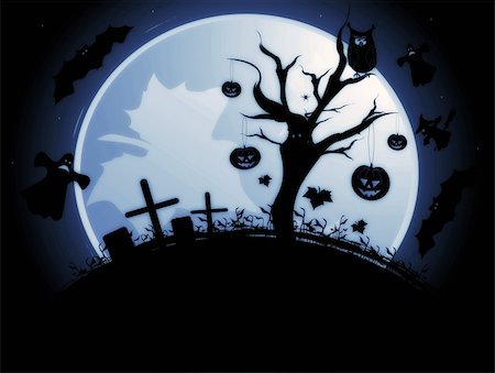 simsearch:400-05254177,k - Halloween illustration background with moon, tree, bats, witch and pumpkin Stock Photo - Budget Royalty-Free & Subscription, Code: 400-04638570