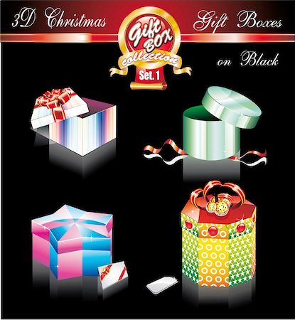 simsearch:400-04304378,k - Set of four Luxury Colorful 3D Christmas Box with high details BLACKversion -Set 1 Photographie de stock - Aubaine LD & Abonnement, Code: 400-04638925