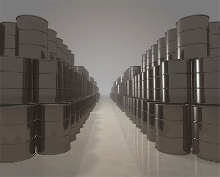 Long stacks of petroleum barrels - digitally generated Stock Photo - Budget Royalty-Free & Subscription, Code: 400-04631167