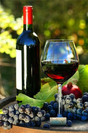 simsearch:400-04226436,k - Glass of red wine with bottle and grapes against colorful foliage Stock Photo - Budget Royalty-Free & Subscription, Code: 400-04631609